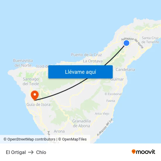 El Ortigal to Chío map