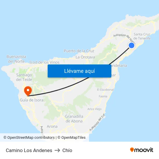 Camino Los Andenes to Chío map