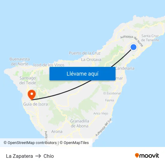 La Zapatera to Chío map