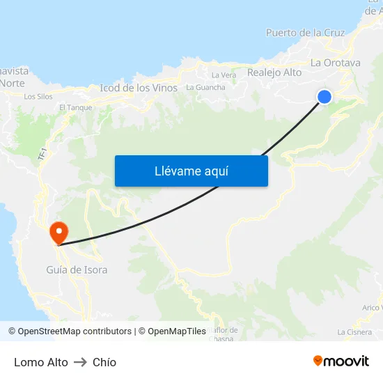 Lomo Alto to Chío map