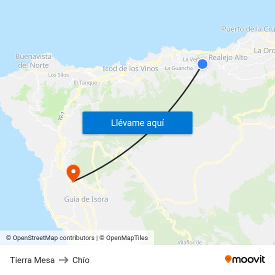 Tierra Mesa to Chío map
