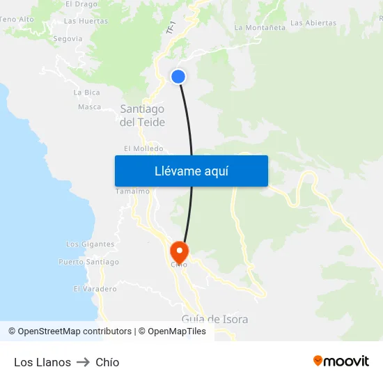 Los Llanos to Chío map