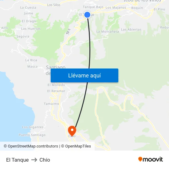 El Tanque to Chío map
