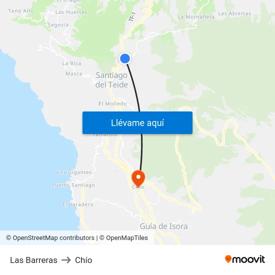 Las Barreras to Chío map