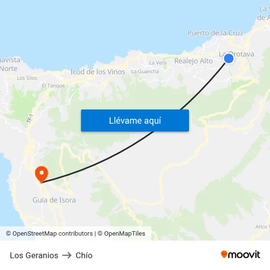 Los Geranios to Chío map