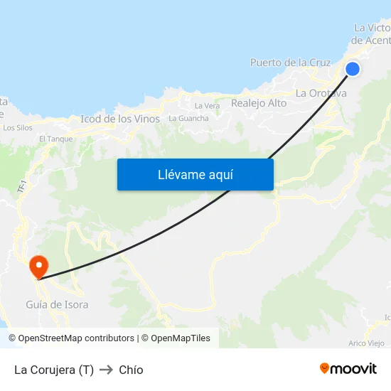 La Corujera (T) to Chío map