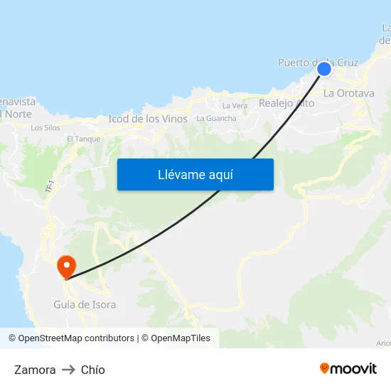Zamora to Chío map
