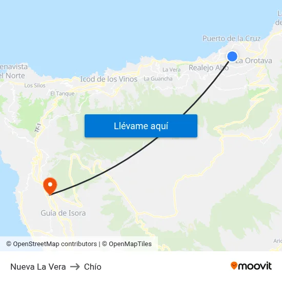Nueva La Vera to Chío map