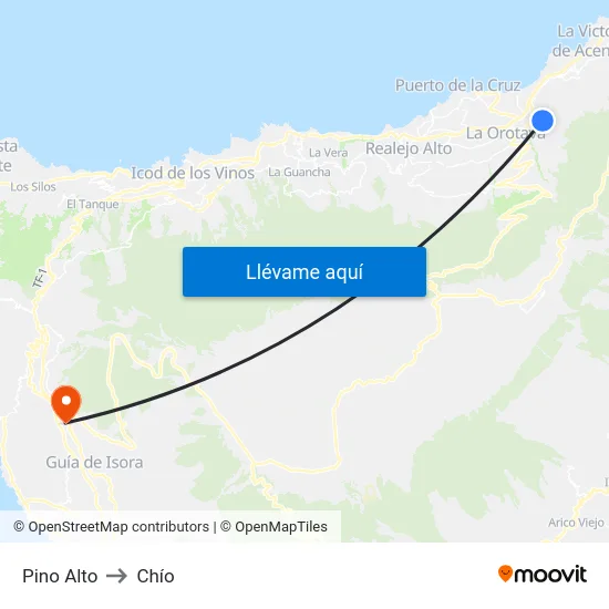 Pino Alto to Chío map