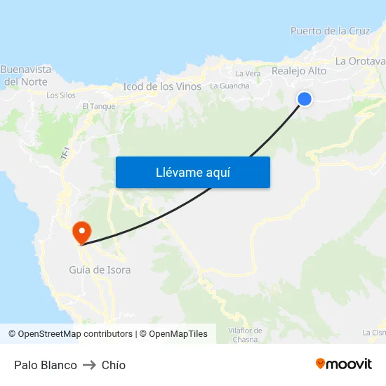 Palo Blanco to Chío map