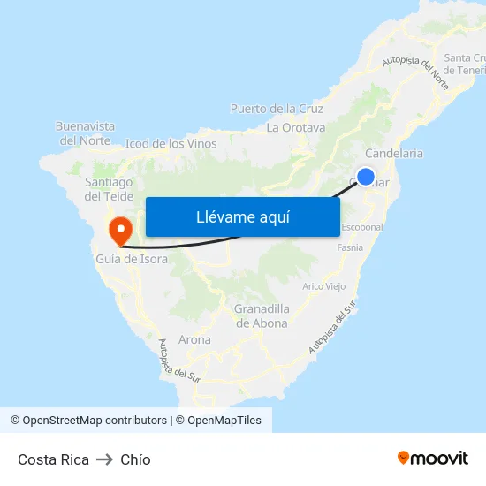 Costa Rica to Chío map