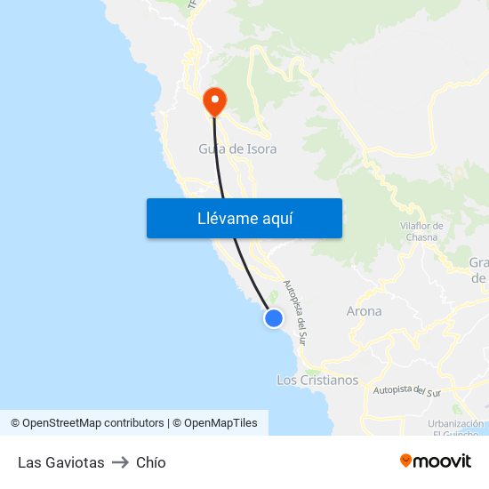 Las Gaviotas to Chío map