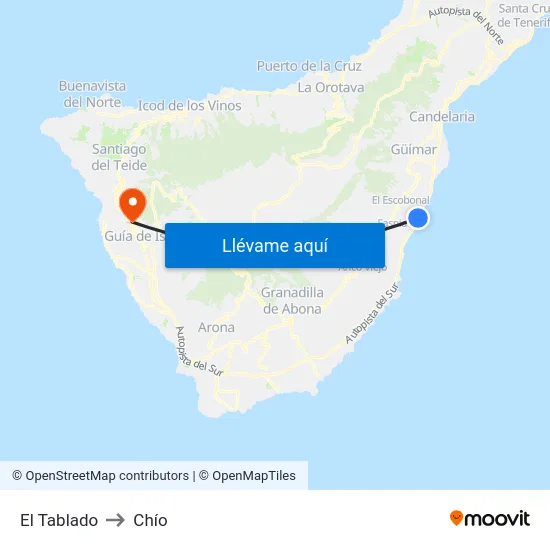 El Tablado to Chío map