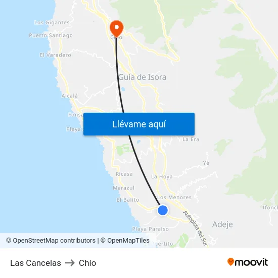 Las Cancelas to Chío map