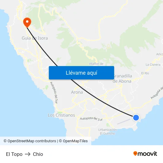 El Topo to Chío map