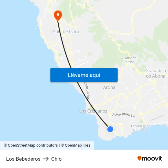 Los Bebederos to Chío map