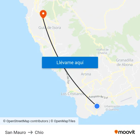 San Mauro to Chío map
