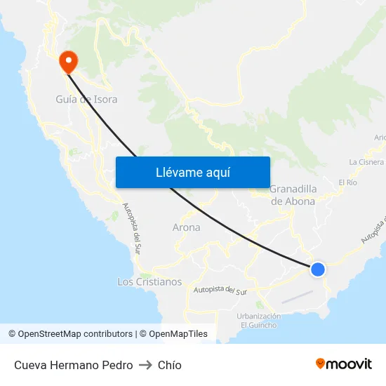 Cueva Hermano Pedro to Chío map