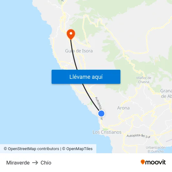 Miraverde to Chío map
