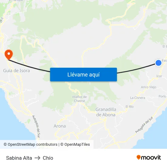 Sabina Alta to Chío map