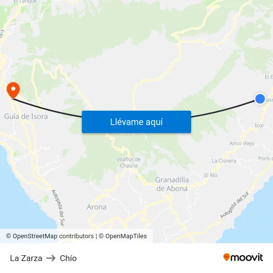 La Zarza to Chío map