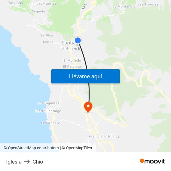 Iglesia to Chío map