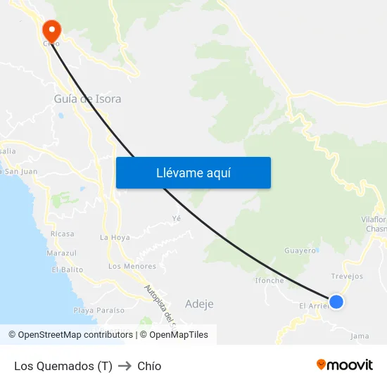 Los Quemados  (T) to Chío map