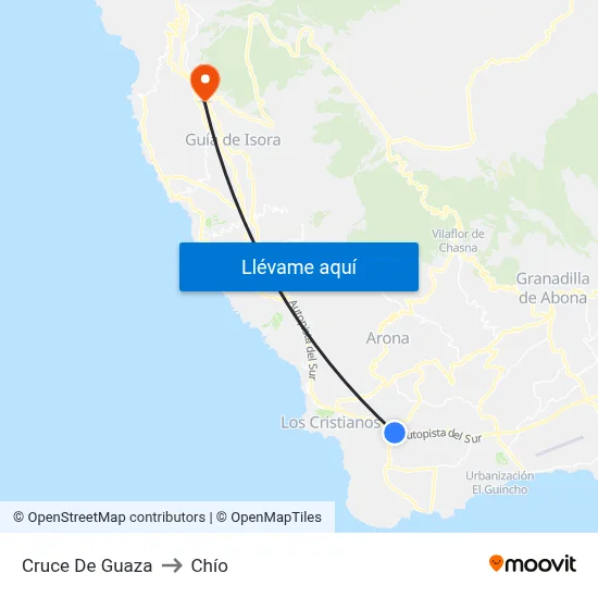 Cruce De Guaza to Chío map