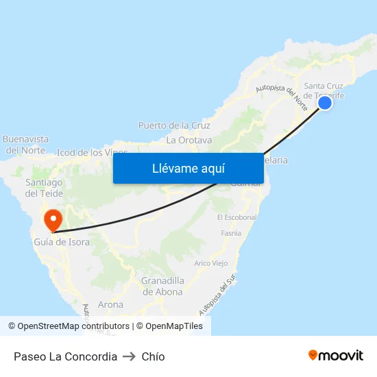 Paseo La Concordia to Chío map