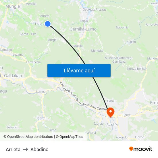 Arrieta to Abadiño map