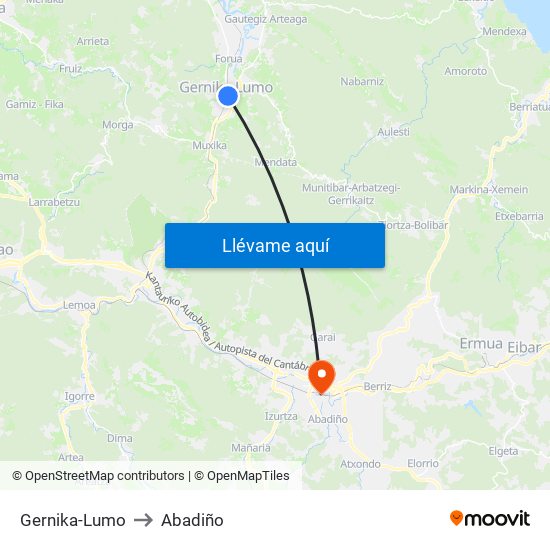Gernika-Lumo to Abadiño map