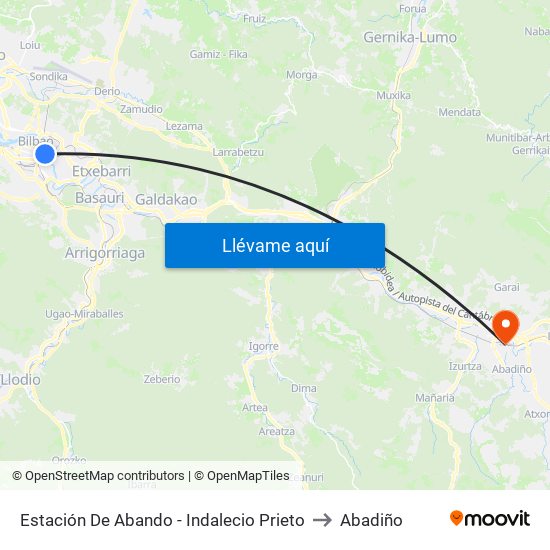 Estación De Abando - Indalecio Prieto to Abadiño map