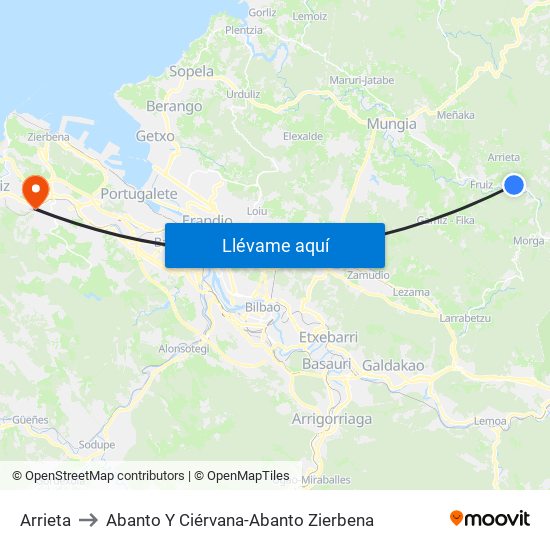 Arrieta to Abanto Y Ciérvana-Abanto Zierbena map