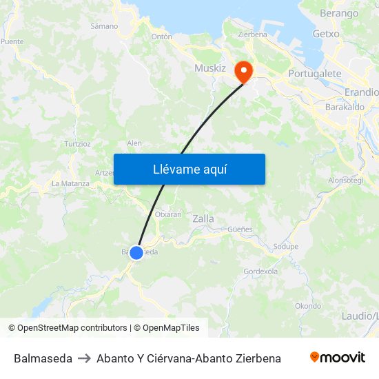 Balmaseda to Abanto Y Ciérvana-Abanto Zierbena map