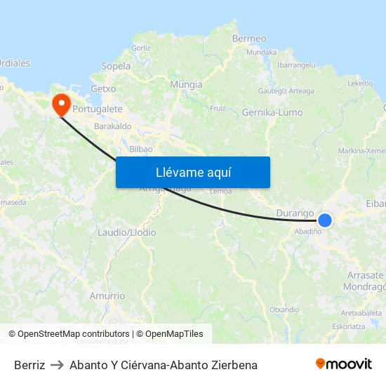 Berriz to Abanto Y Ciérvana-Abanto Zierbena map