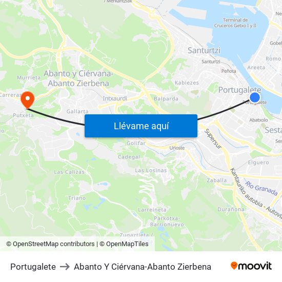 Portugalete to Abanto Y Ciérvana-Abanto Zierbena map
