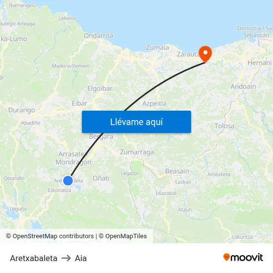 Aretxabaleta to Aia map