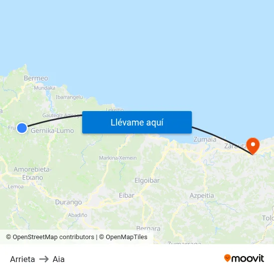 Arrieta to Aia map
