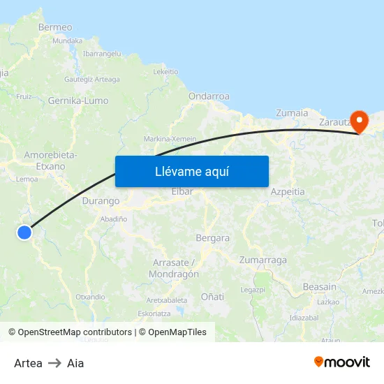 Artea to Aia map