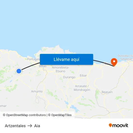Artzentales to Aia map