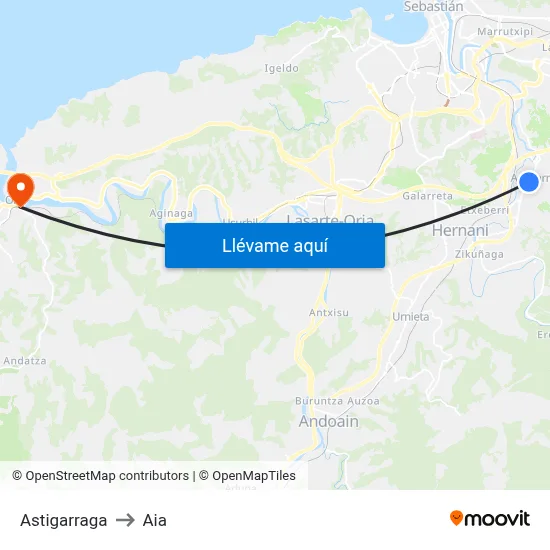 Astigarraga to Aia map
