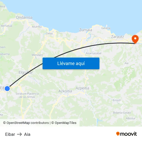 Eibar to Aia map
