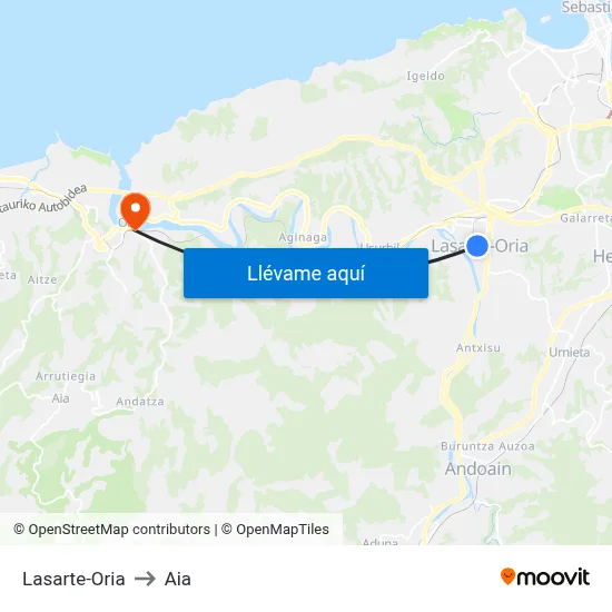 Lasarte-Oria to Aia map