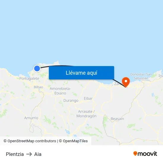 Plentzia to Aia map