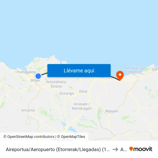 Aireportua/Aeropuerto (Etorrerak/Llegadas) (1003) to Aia map