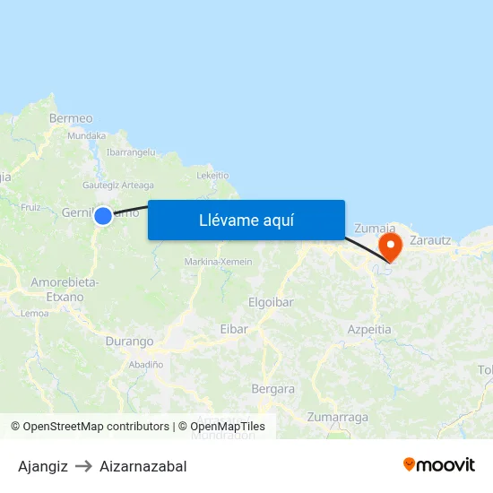 Ajangiz to Aizarnazabal map