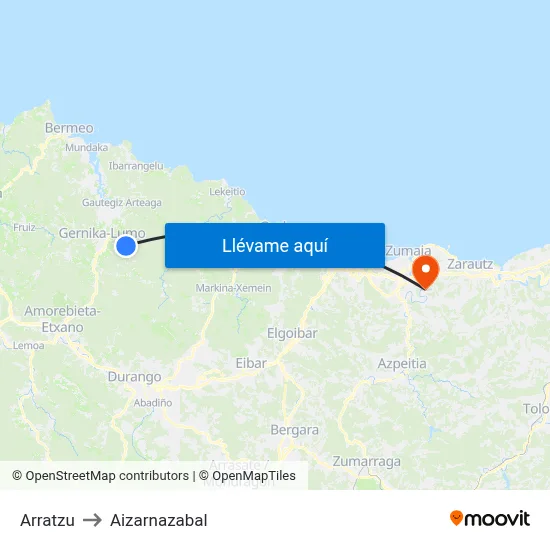 Arratzu to Aizarnazabal map