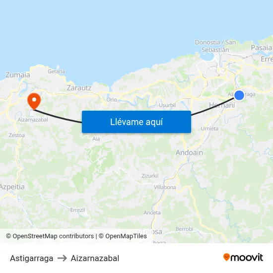 Astigarraga to Aizarnazabal map