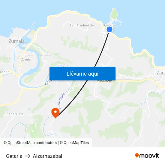 Getaria to Aizarnazabal map