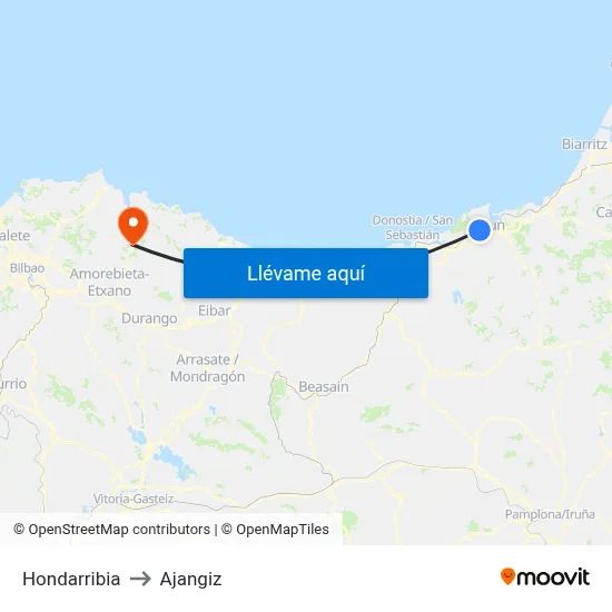 Hondarribia to Ajangiz map